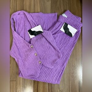 Purple Wide-Leg Pant Set with Button Detail
